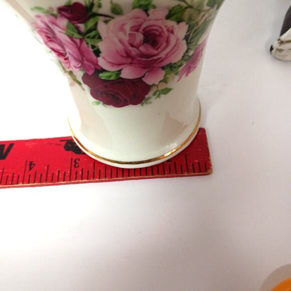 Formalities Style Ceramic Basket Vase Red Pink Rose Handle Gold Accent Decor VTG - Picture 10 of 15